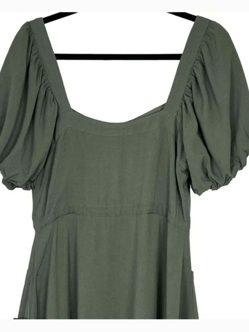 Lulus NEW Puff Sleeve Tiered Midi Dress Sz M Green Army Prairie Cottagecore - Picture 9 of 13